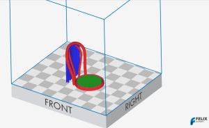Close up of automatically generated support (blue material)