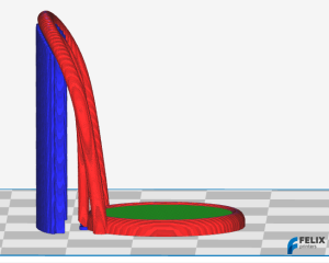 Close up of automatically generated support (blue material)